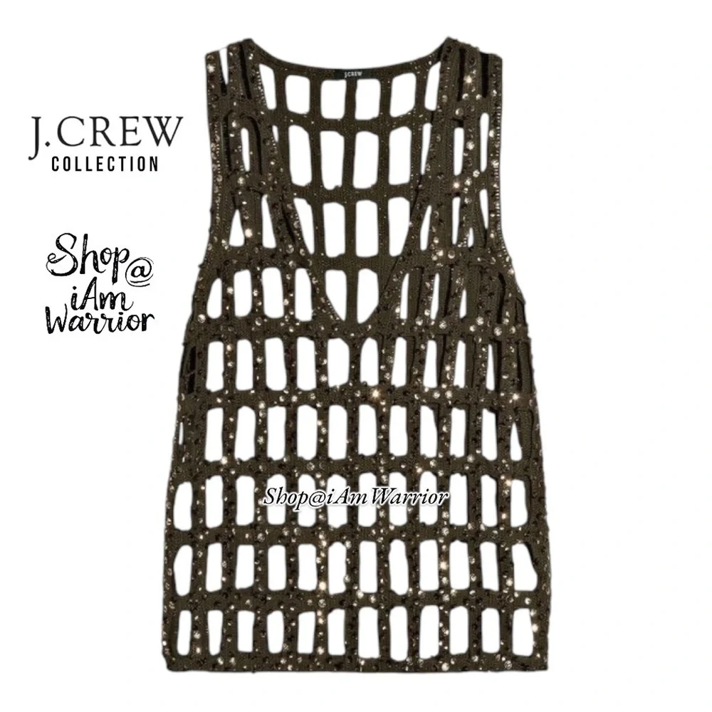 J.Crew Collection dark avocado sequin crochet netted vest *shop@iamwarrior